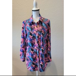 Multicolor Tropical Print Long Sleeve Coverup